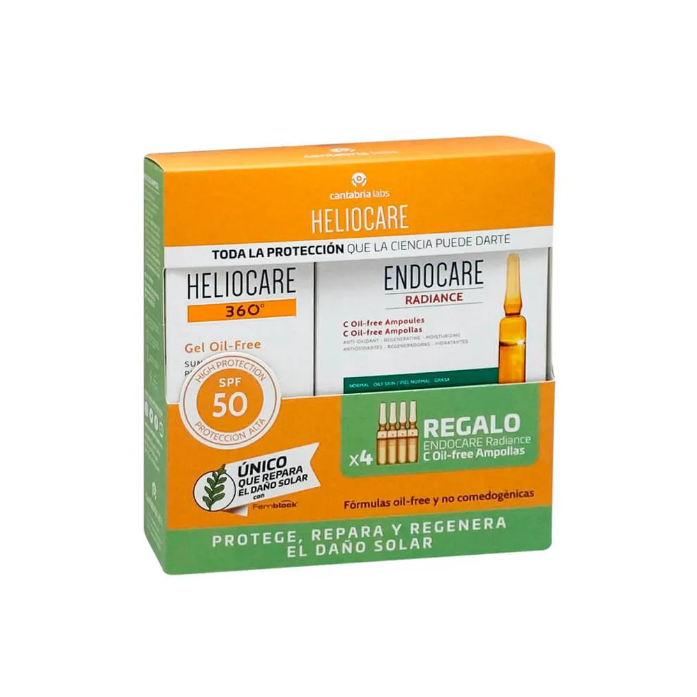 Pack REGALO Heliocare 360º Gel Oil Free SPF50+ y Ampollas Endocare Radiance C Oil Free