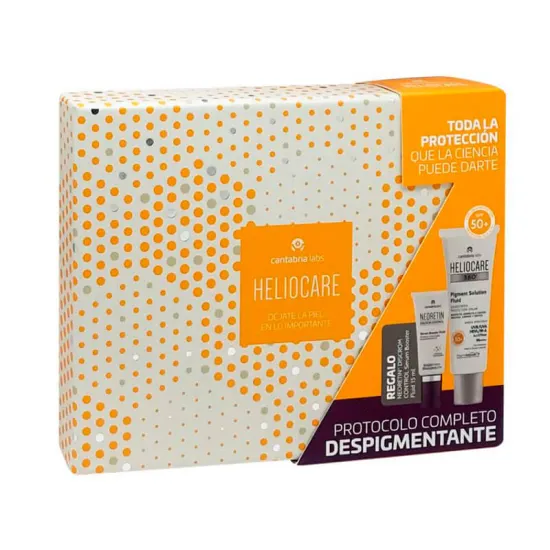 Pack REGALO Heliocare 360° Pigment Solution Fluid SPF 50+ y Neoretin Discrom Serum Booster envase