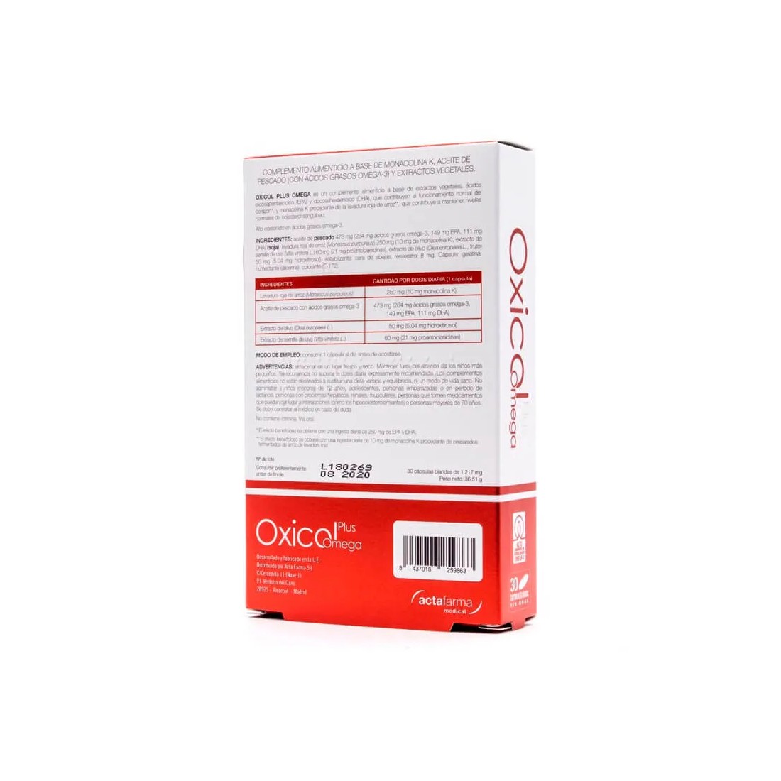 Oxicol Plus Omega 30 Capsulas dtalles envase