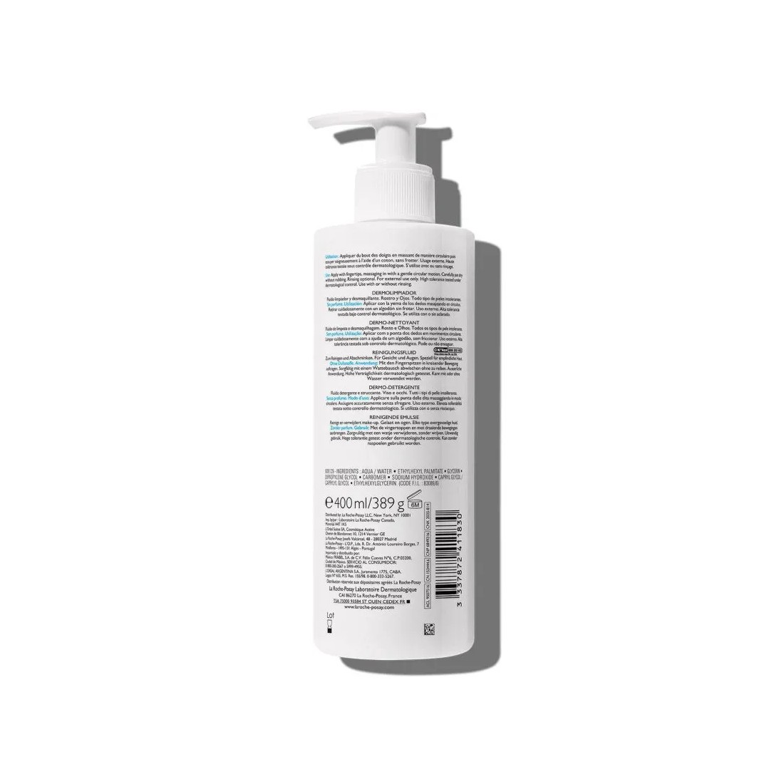 La Roche Posay Toleriane Dermolimpiador Desmaquillante y Limpiador Facial 400 Ml reverso
