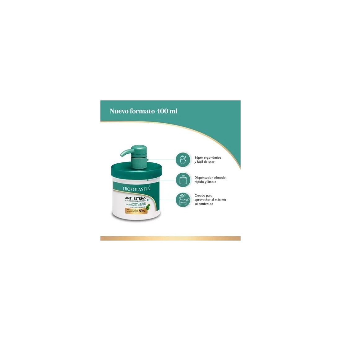 Trofolastin Antiestrías Potenciador de Elasticidad 400 ml caracteristicas