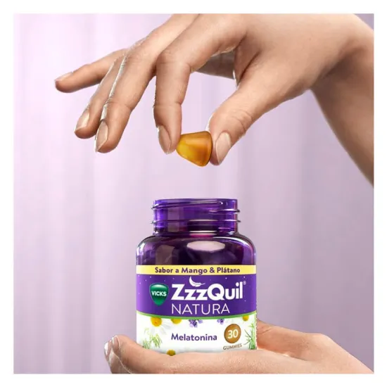 Vicks Zzzquil Natura melatonina mango y plátano 60 gominolas contenido