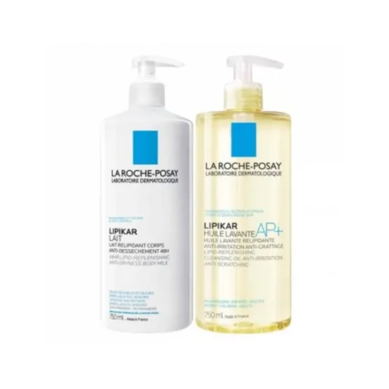 La Roche Posay PACK Piel Seca Lipikar Higiene + Hidratación Huile Lavante y Lait 750+750 Ml separado