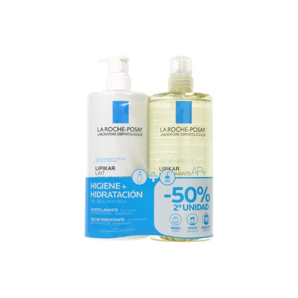 La Roche Posay PACK Piel Seca Lipikar Higiene + Hidratación Huile Lavante y Lait 750+750 Ml