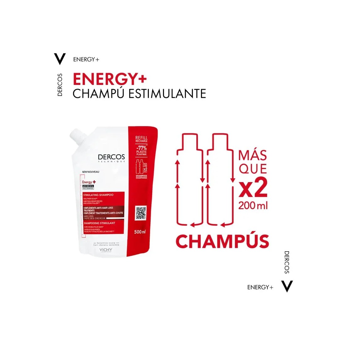 Comprar Vichy Dercos Champú Energy+ Estimulante 400 Ml + Ecorefill Recargable 400 Ml