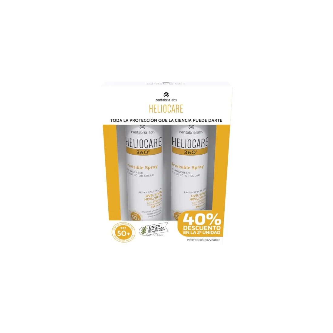 Heliocare 360º Duplo Invisible Spray SFP50+ 2x200 Ml frontal