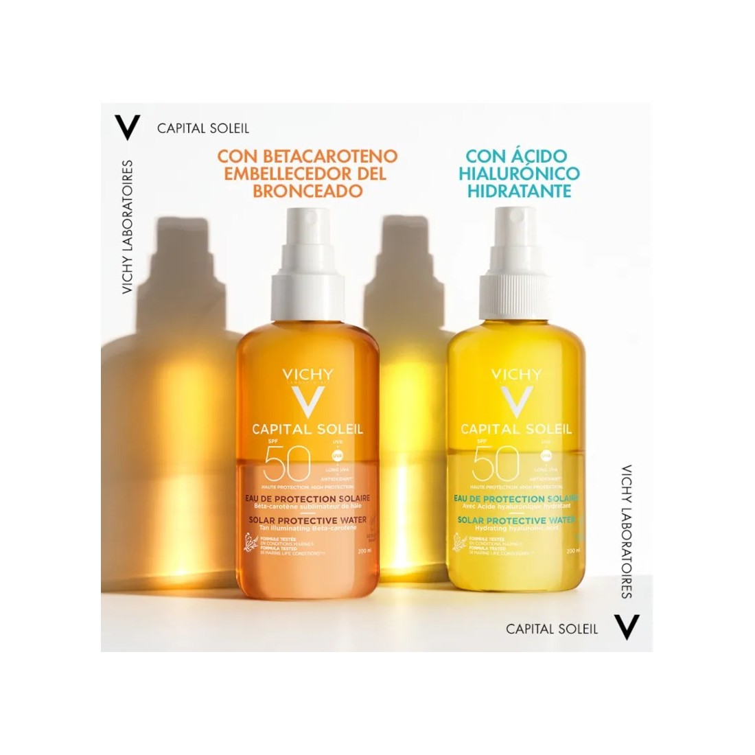 Vichy Capital Soleil Agua De Protección Solar Hidratante Con Ácido Hialurónico SPF50 200 ml