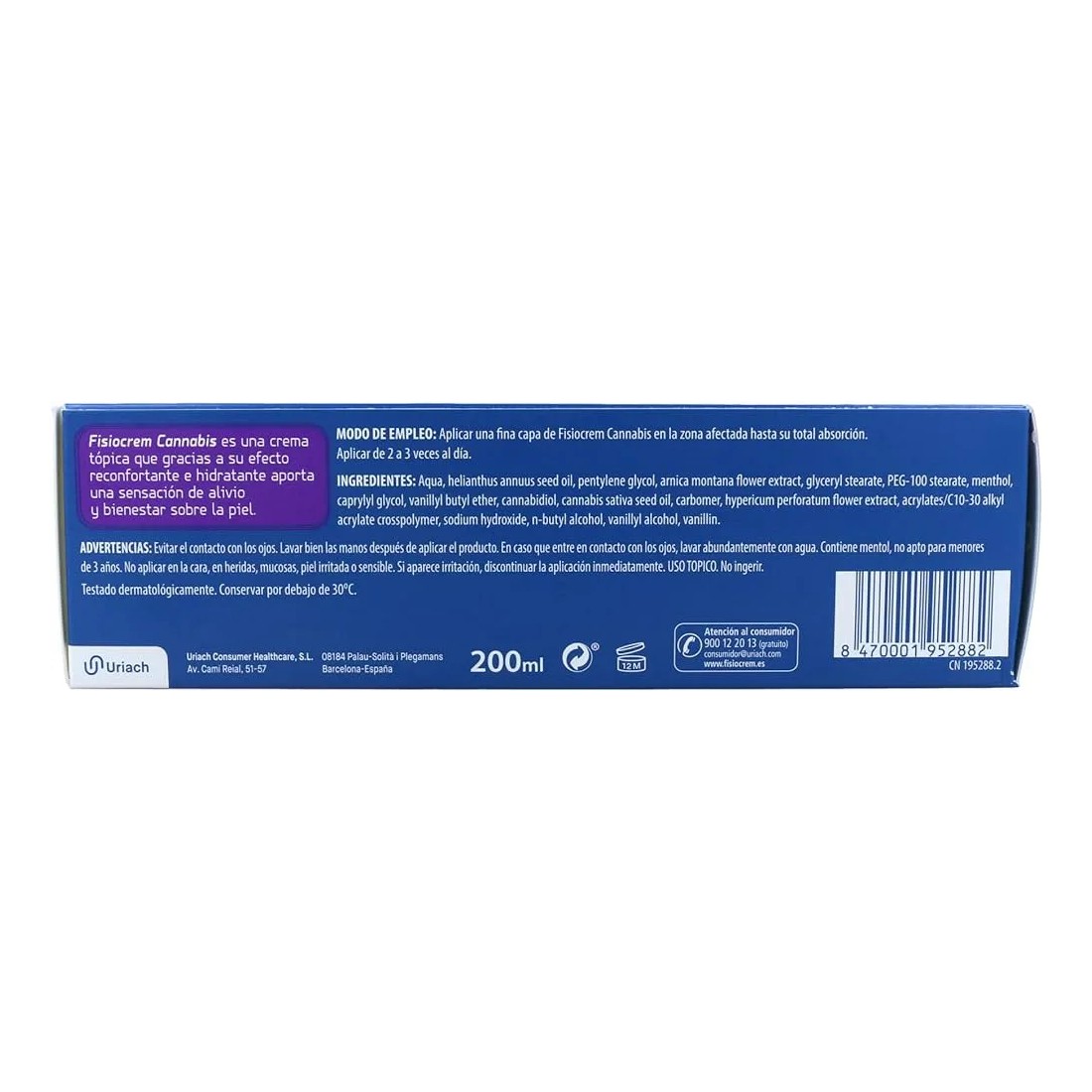 Fisiocrem Cannabis 200 ml reverso