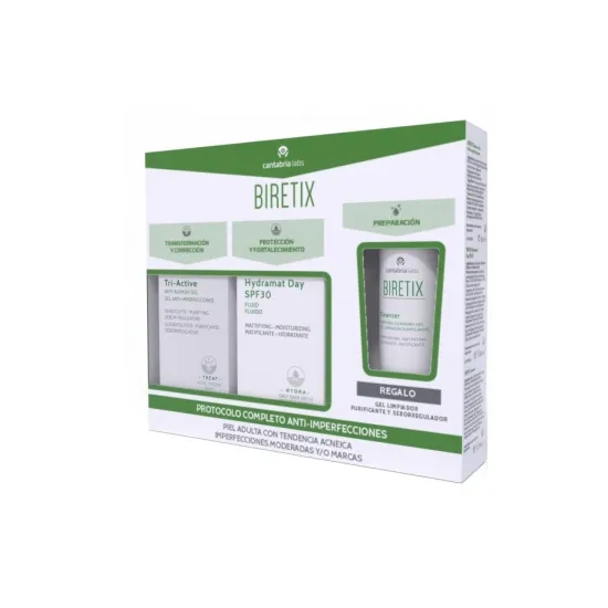 Biretix PACK Tri-Active Gel Anti-Imperfecciones 50 ml + Hydramat Day SPF30 50 Ml + Cleanser 75 Ml REGALO