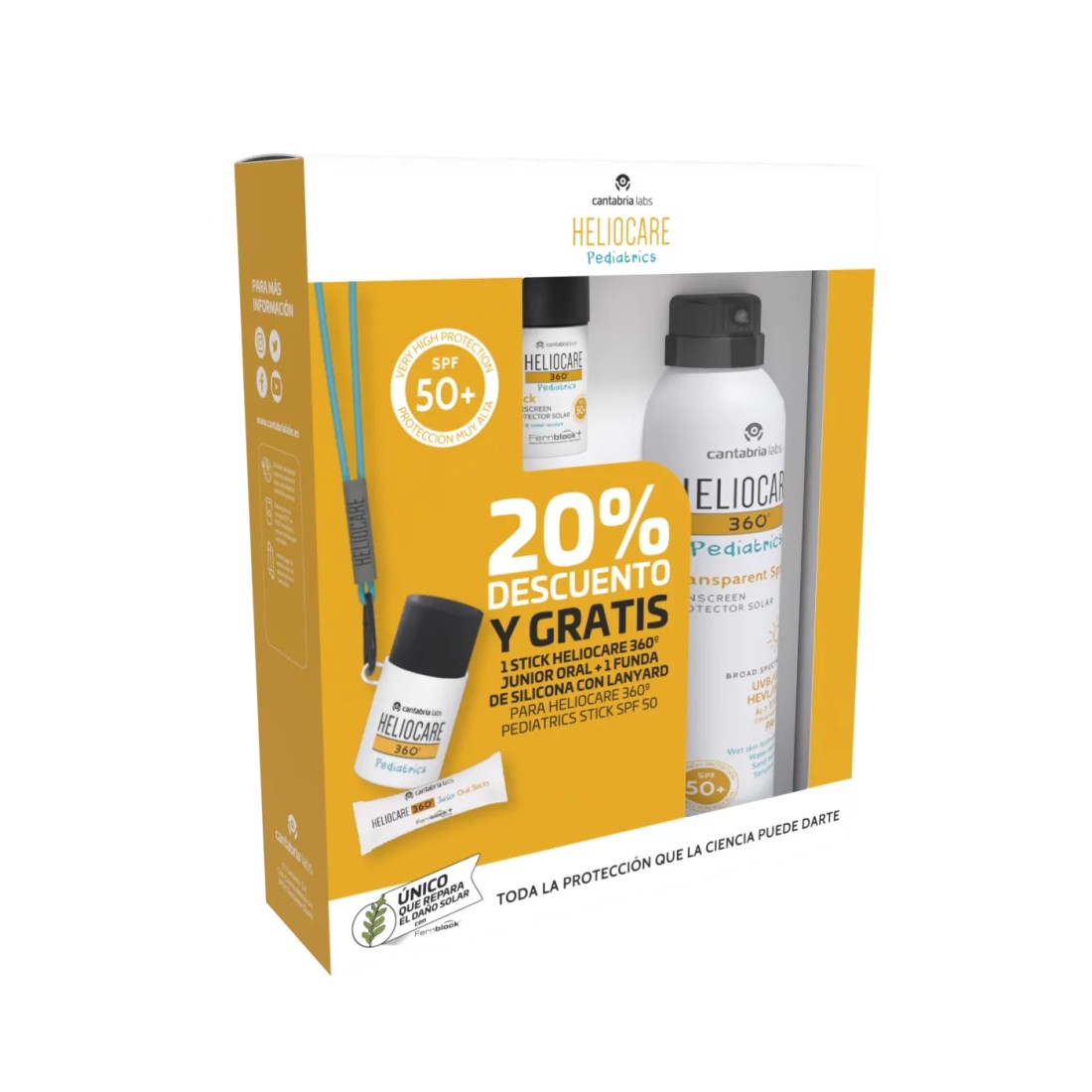 Pack Niños Heliocare 360° Pediatrics Stick 50 Ml + Transparent Spray SPF50+ 200 Ml