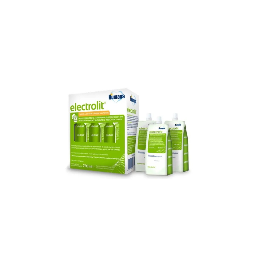 Humana Electrolit Sabor Cítricos 3x250 Ml tamaño bote.