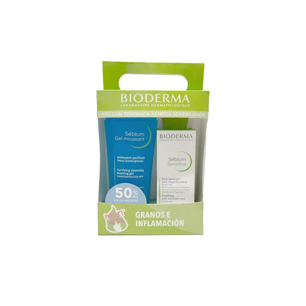 Bioderma Pack Granos e Inflamación Sebium Gel Moussant 200Ml + Sebium Sensitive 30Ml