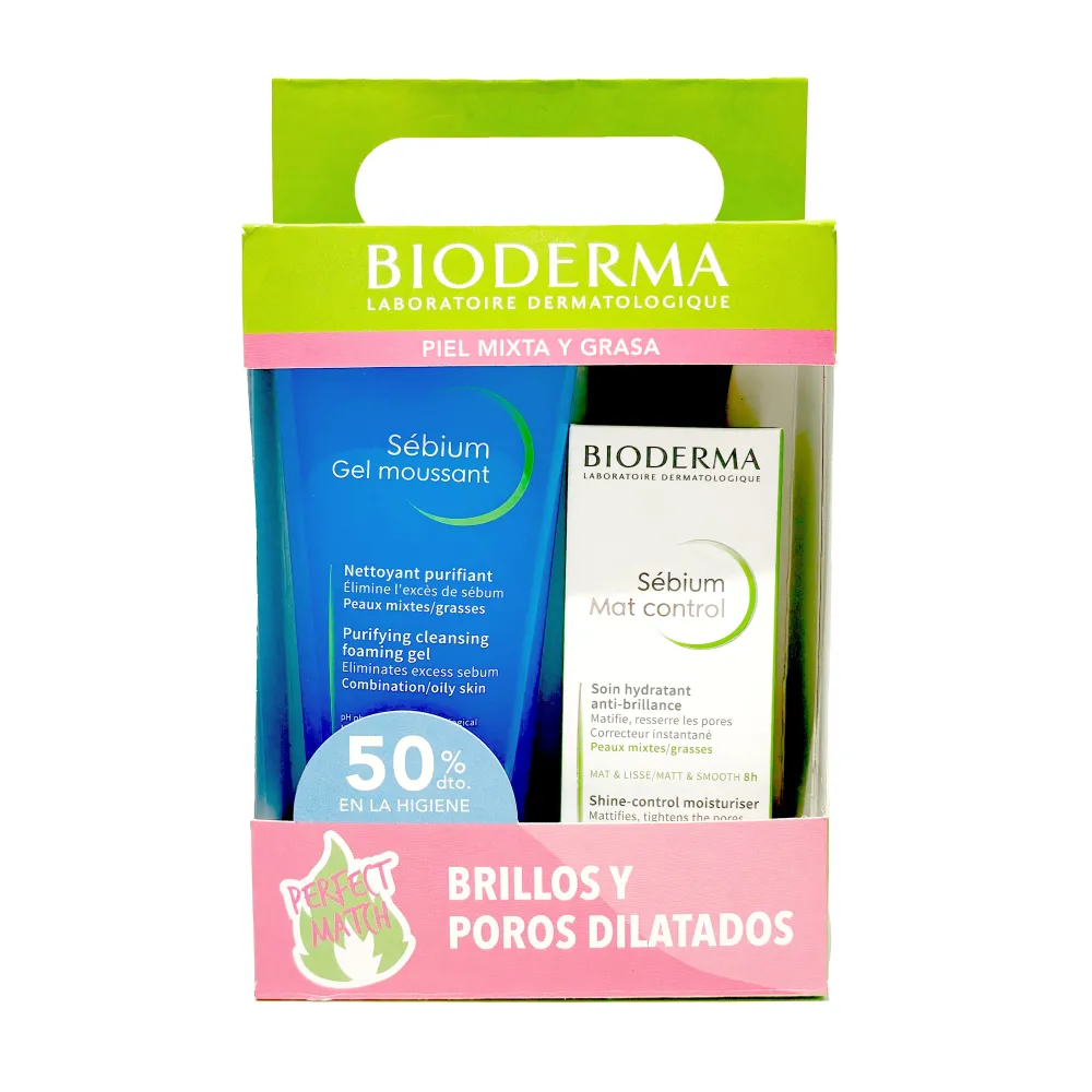 Bioderma Pack Brillos y Poros Dilatados Sebium Gel Moussant 200Ml + Sebium Mat Control 30Ml