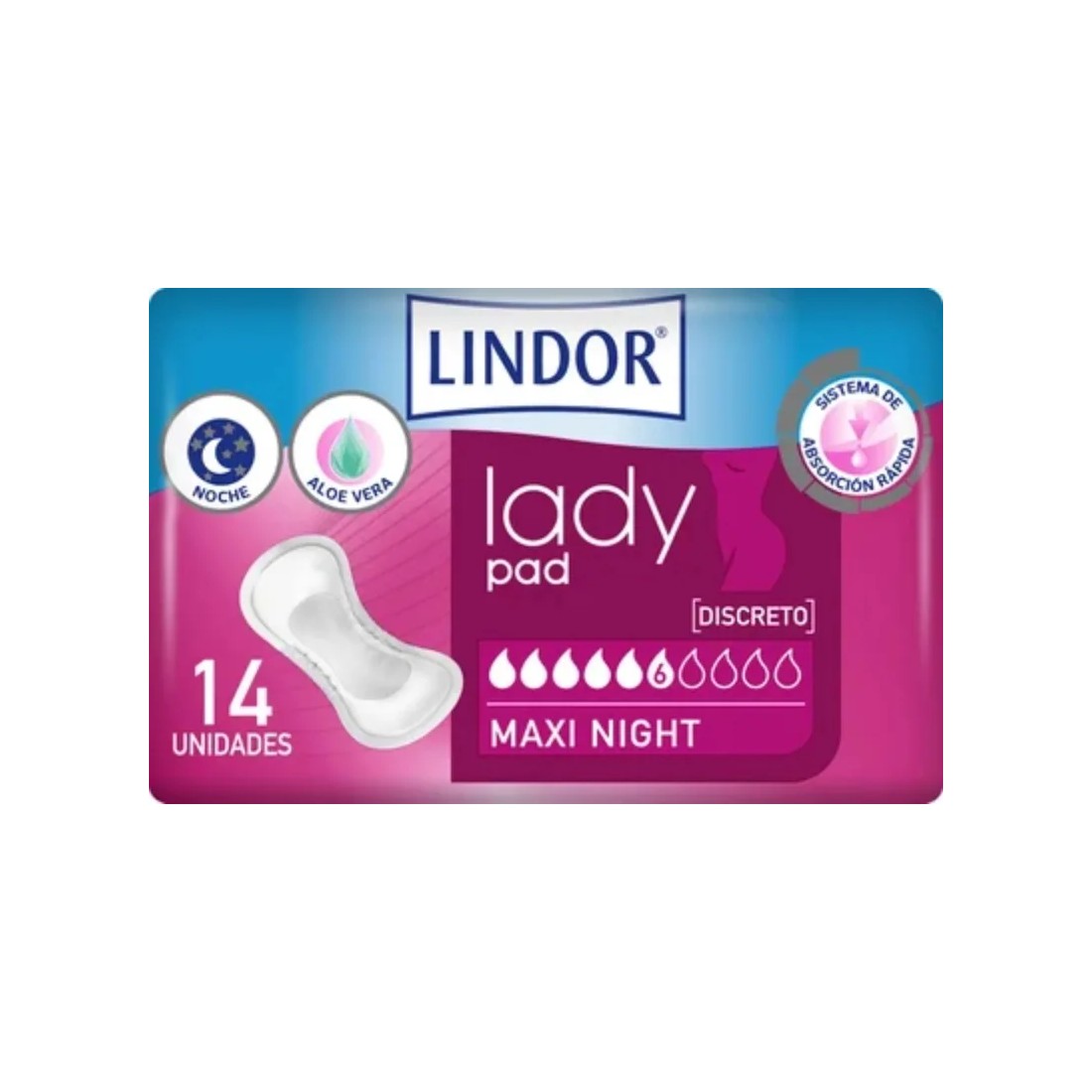 Lindor Compresas Lady Maxi Night 6 Gotas 14uds | Masparafarmacia