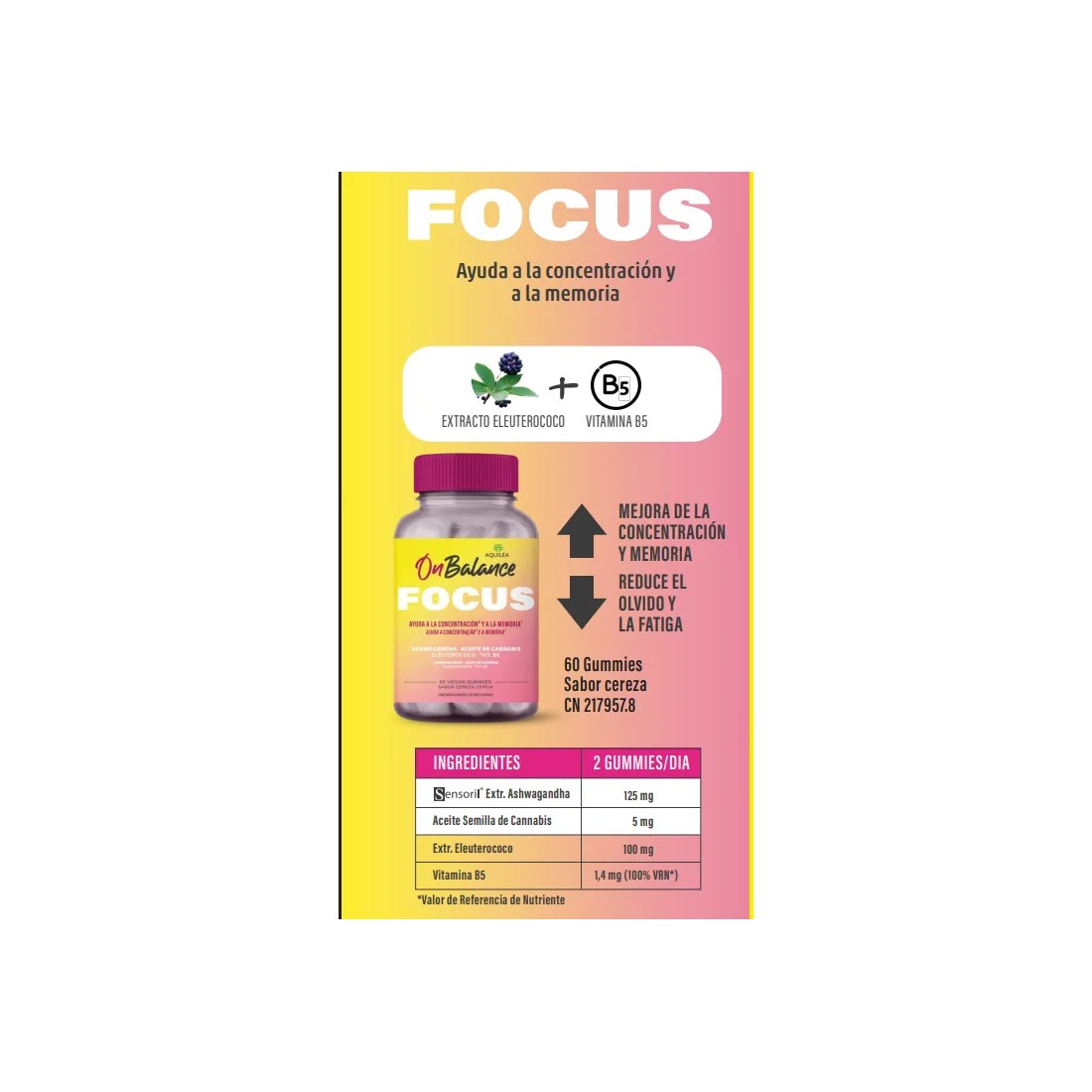 Aquilea OnBalance Focus 60 Gummies Sabor Cereza beneficios