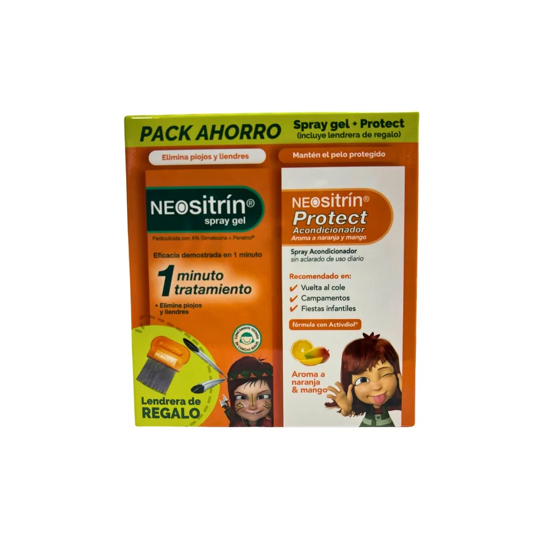 Neositrin Pack Ahorro Piojos Spray Gel 60 Ml + Protect Acondicionador 100 Ml + Lendrera REGALO