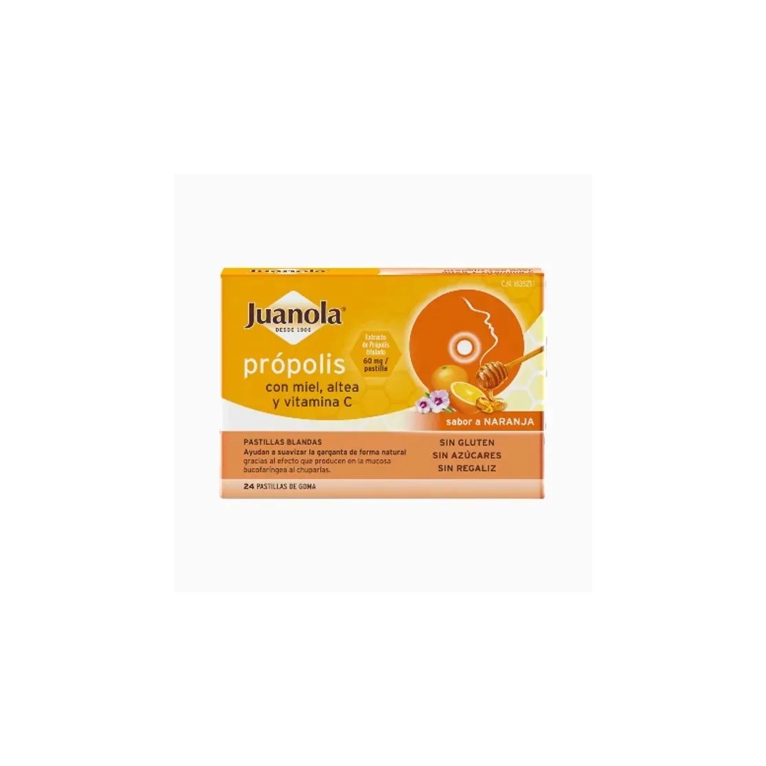 Juanola Própolis Miel, Altea y Vitamina C Sabor Naranja 24 Pastillas Blandas para Tos