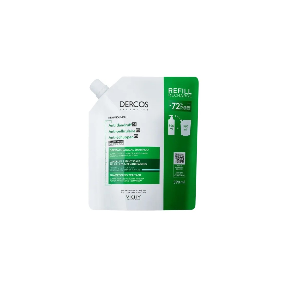 Vichy Dercos Champú Anticaspa Pelo Normal Graso ECOREFILL 390 ml