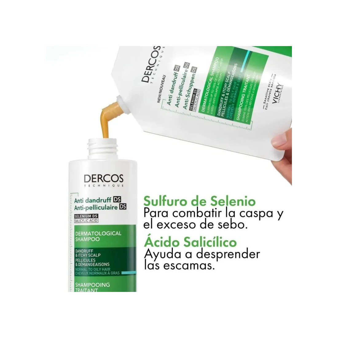 Vichy Dercos Champú Anticaspa Pelo Normal Graso ECOREFILL 390 ml ingredientes