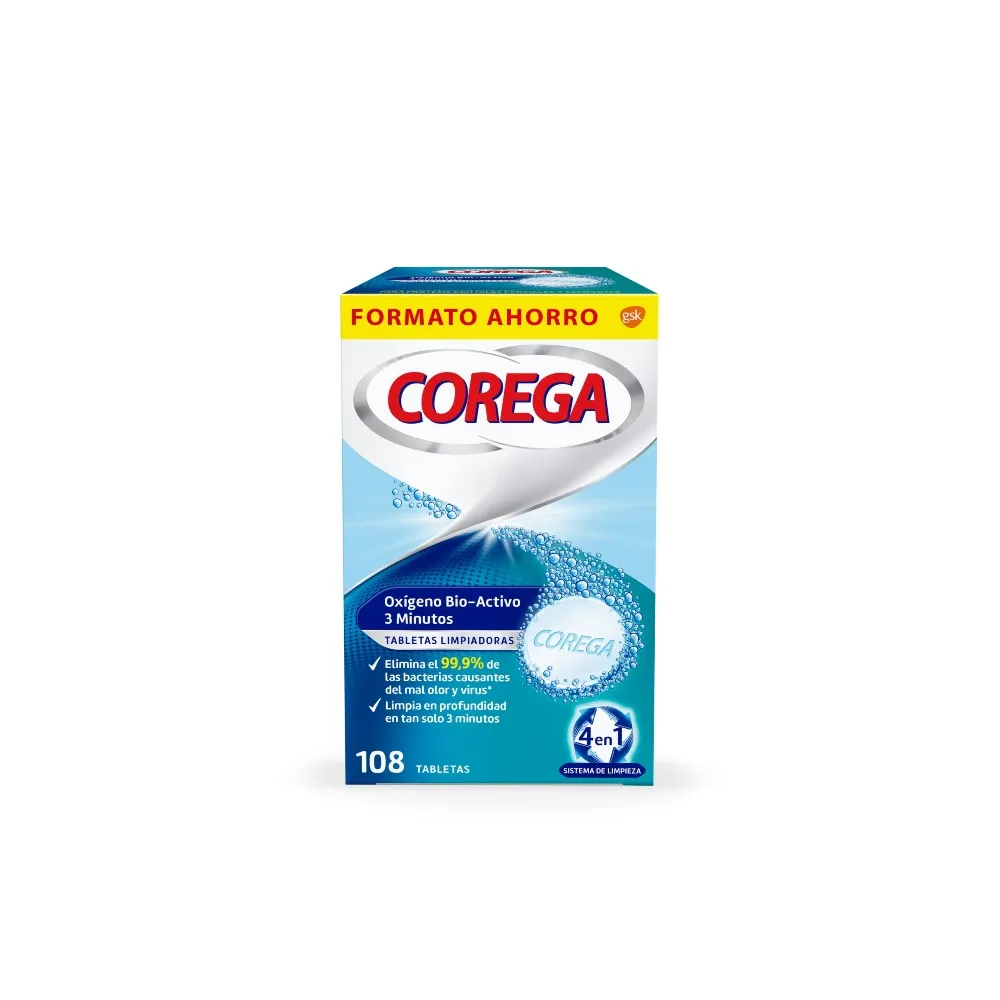 Corega Oxigeno Bio-Activo Tabletas Limpiadoras 108 Uds