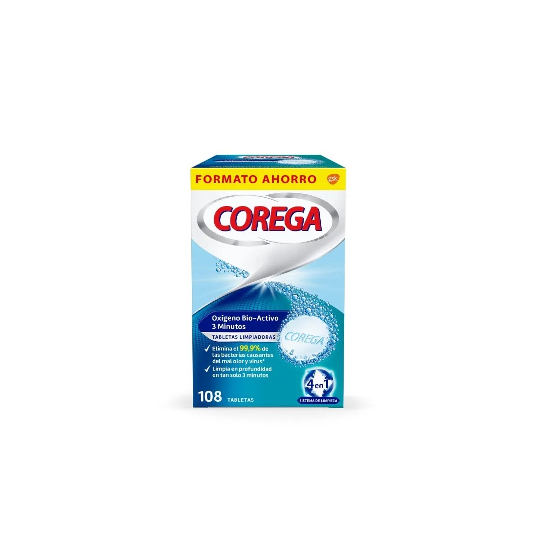 Corega Oxigeno Bio-Activo Tabletas Limpiadoras 108 Uds
