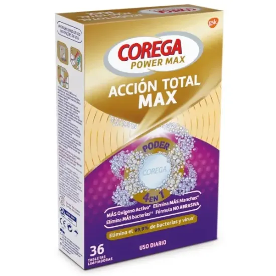 Corega Power Max Acción Total Tabletas Limpiadoras 36 Uds
