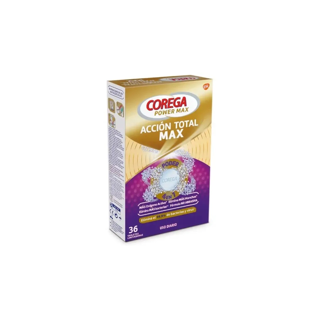 Corega Power Max Acción Total Tabletas Limpiadoras 36 Uds