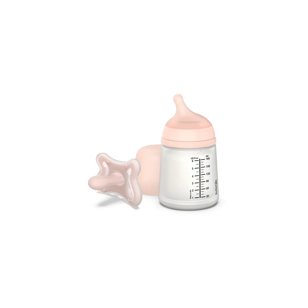 Suavinex Set Zero Zero Biberón Anticólico 180 Ml + Tetina Flujo Adaptable +0M + Chupete Mini
