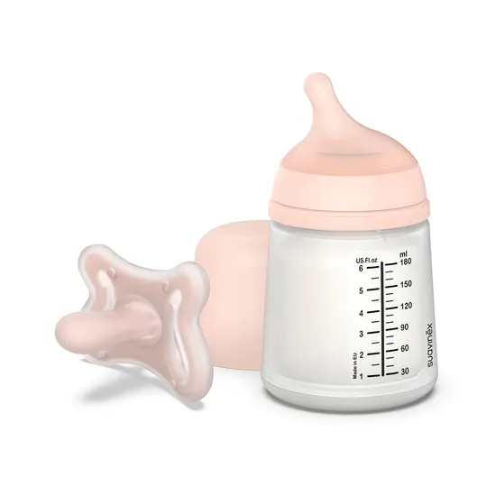 Suavinex Set Zero Zero Biberón Anticólico 180 Ml + Tetina Flujo Adaptable +0M + Chupete Mini