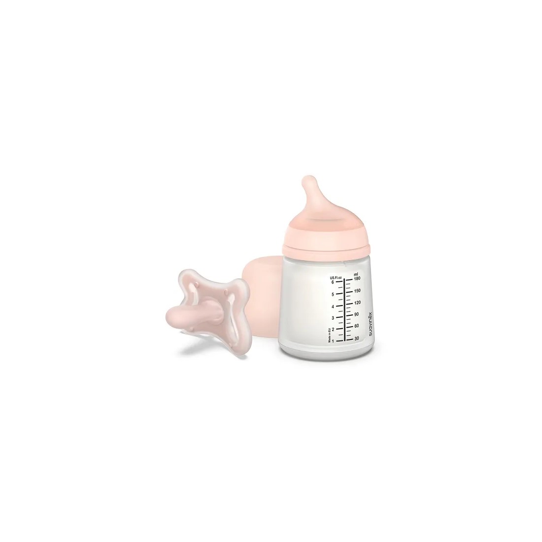 Suavinex Set Zero Zero Biberón Anticólico 180 Ml + Tetina Flujo Adaptable +0M + Chupete Mini