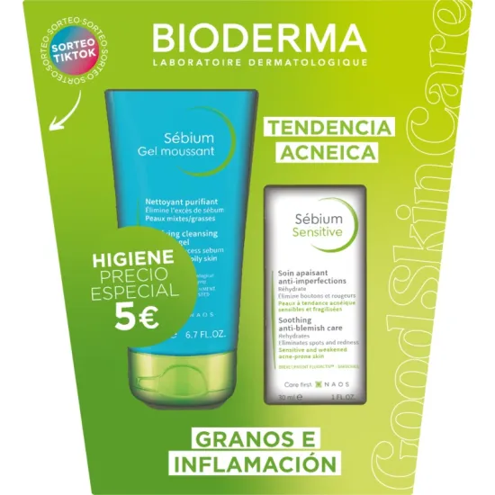 Bioderma Pack Granos e Inflamación Sebium Gel Moussant 200Ml + Sebium Sensitive 30Ml