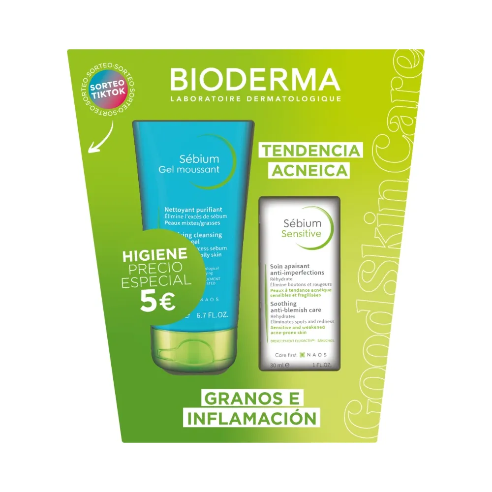 Bioderma Pack Granos e Inflamación Sebium Gel Moussant 200Ml + Sebium Sensitive 30Ml