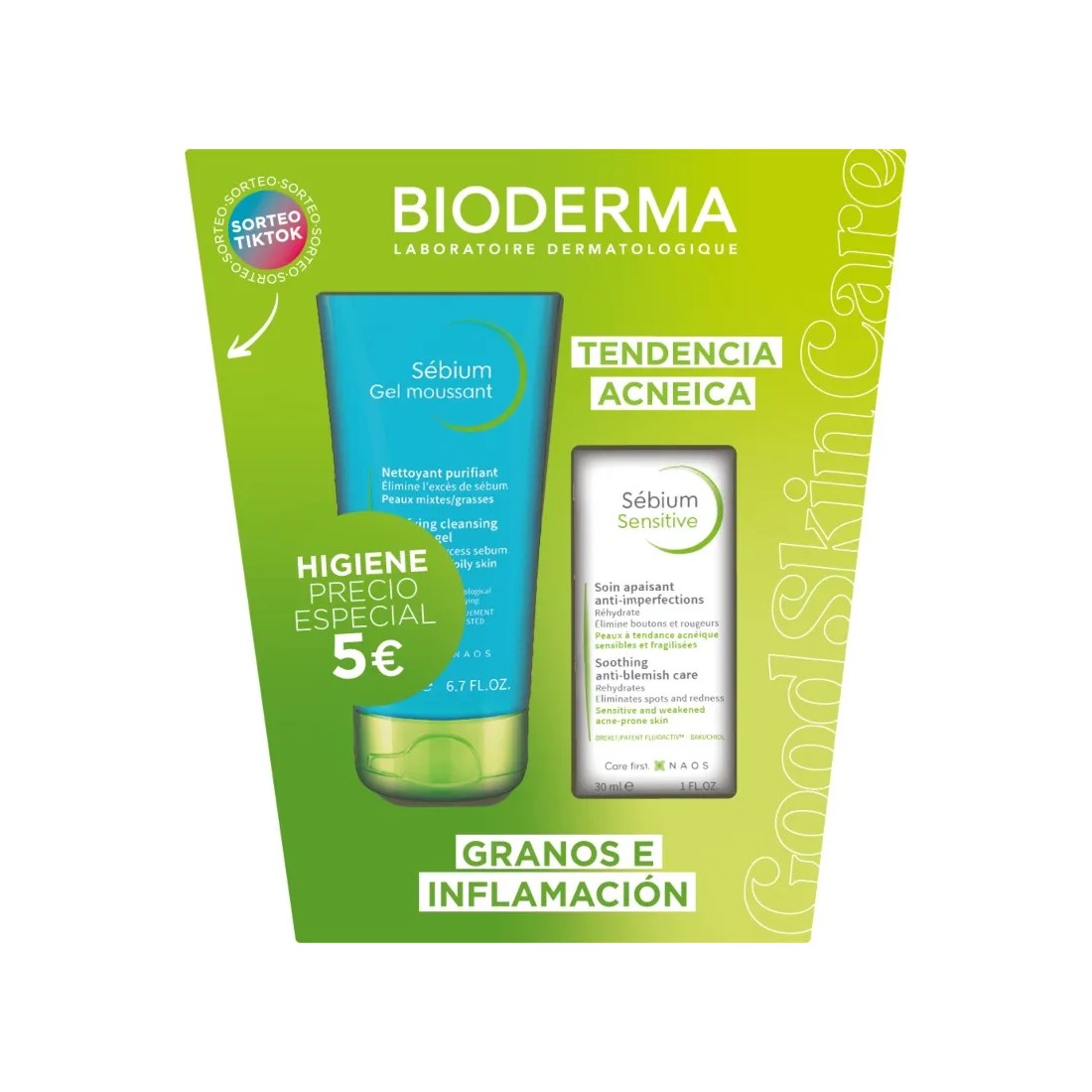 Bioderma Pack Granos e Inflamación Sebium Gel Moussant 200Ml + Sebium Sensitive 30Ml