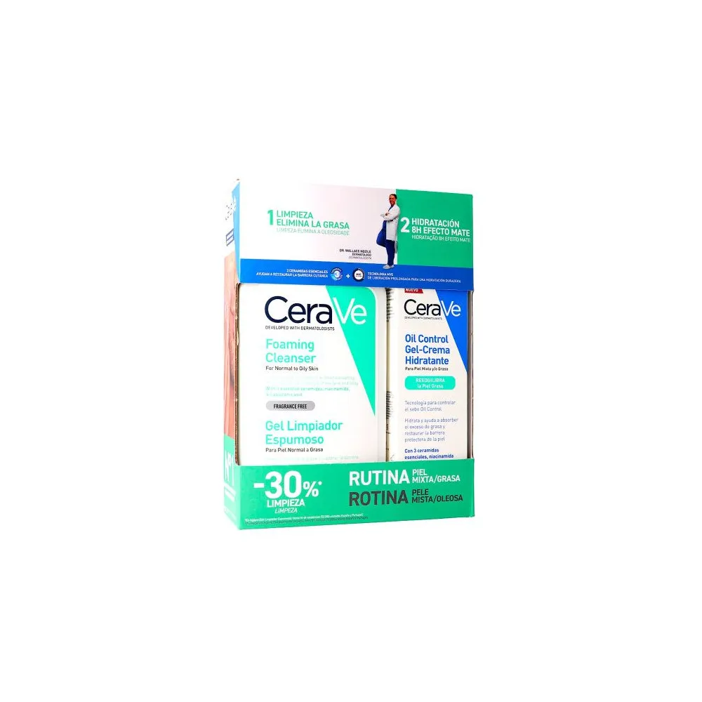 Cerave Rutina Piel Mixta Grasa PACK Limpiador Espumoso 473 ml + Oil-Control Gel-Crema Hidratante 52 Ml
