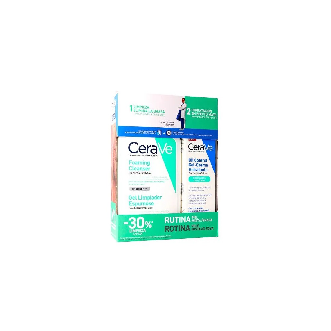 Cerave Rutina Piel Mixta Grasa PACK Limpiador Espumoso 473 ml + Oil-Control Gel-Crema Hidratante 52 Ml