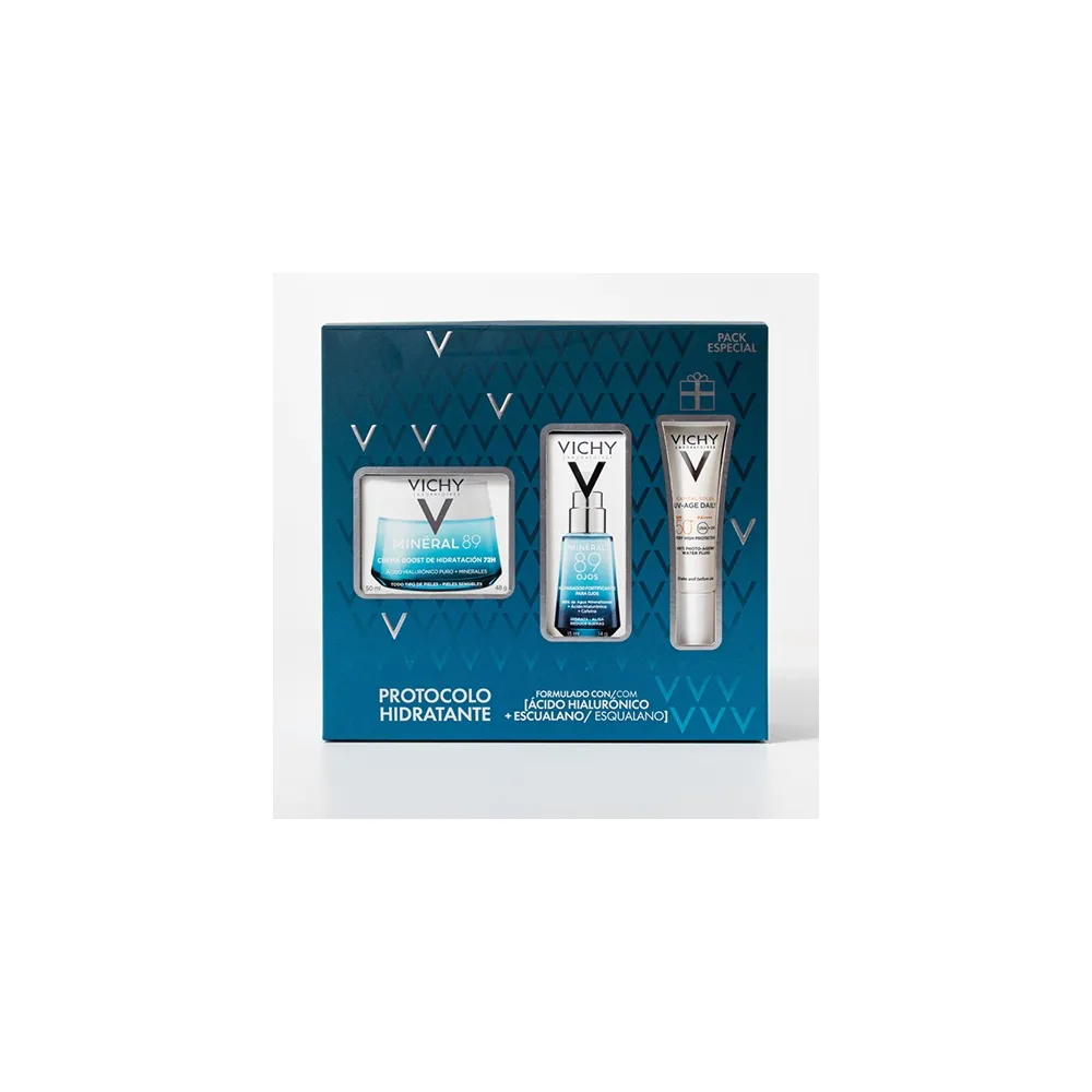 Vichy Cofre PACK REGALO Protocolo Hidratante Mineral 89 Crema Boost 50 Ml + Contorno Ojos + UV-Age Daily SPF50+