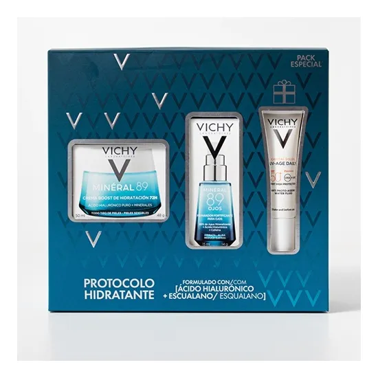 Vichy Cofre PACK REGALO Protocolo Hidratante Mineral 89 Crema Boost 50 Ml + Contorno Ojos + UV-Age Daily SPF50+