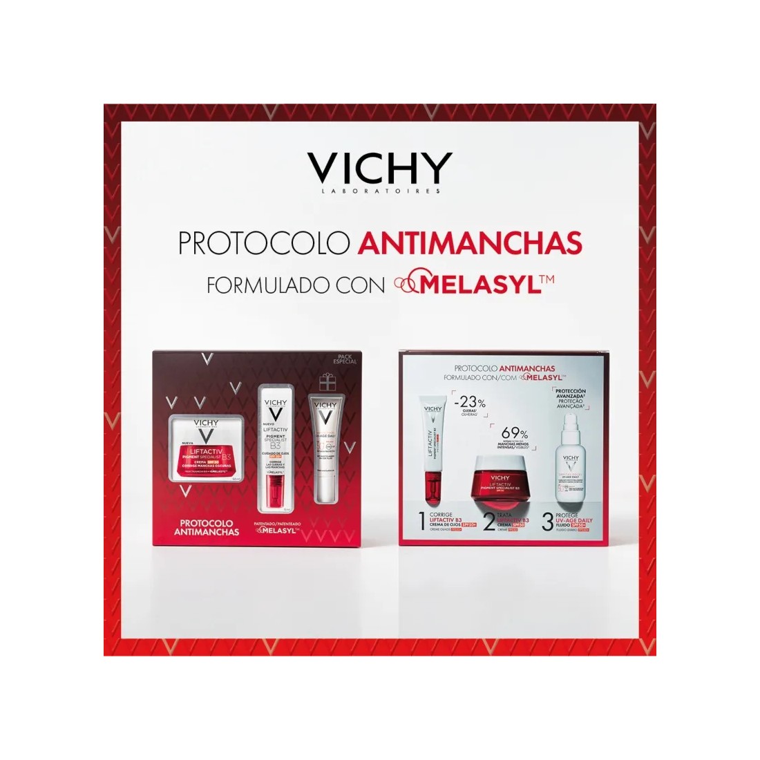 Vichy Cofre PACK REGALO Liftactiv Pigment Specialist B3 Crema 50 Ml + Contorno Ojos + UV-Age Daily SPF50+ reverso