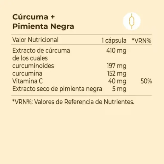 Kobho Cúrcuma + Black Pepper 60 Cápsulas componentes