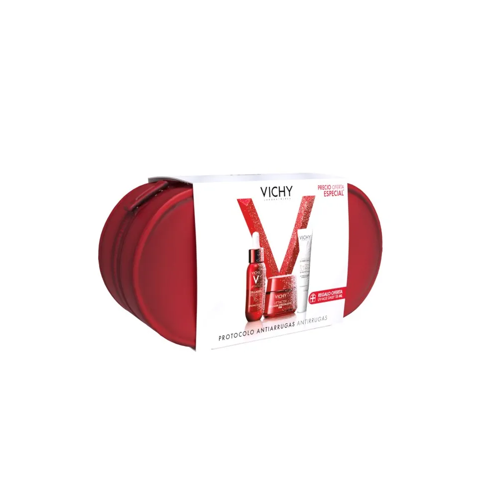 Vichy PACK REGALO Neceser Protocolo Antiarrugas Liftactiv Collagen Specialist 16 Sérum + Crema de Día + UV-Age Daily SPF50+