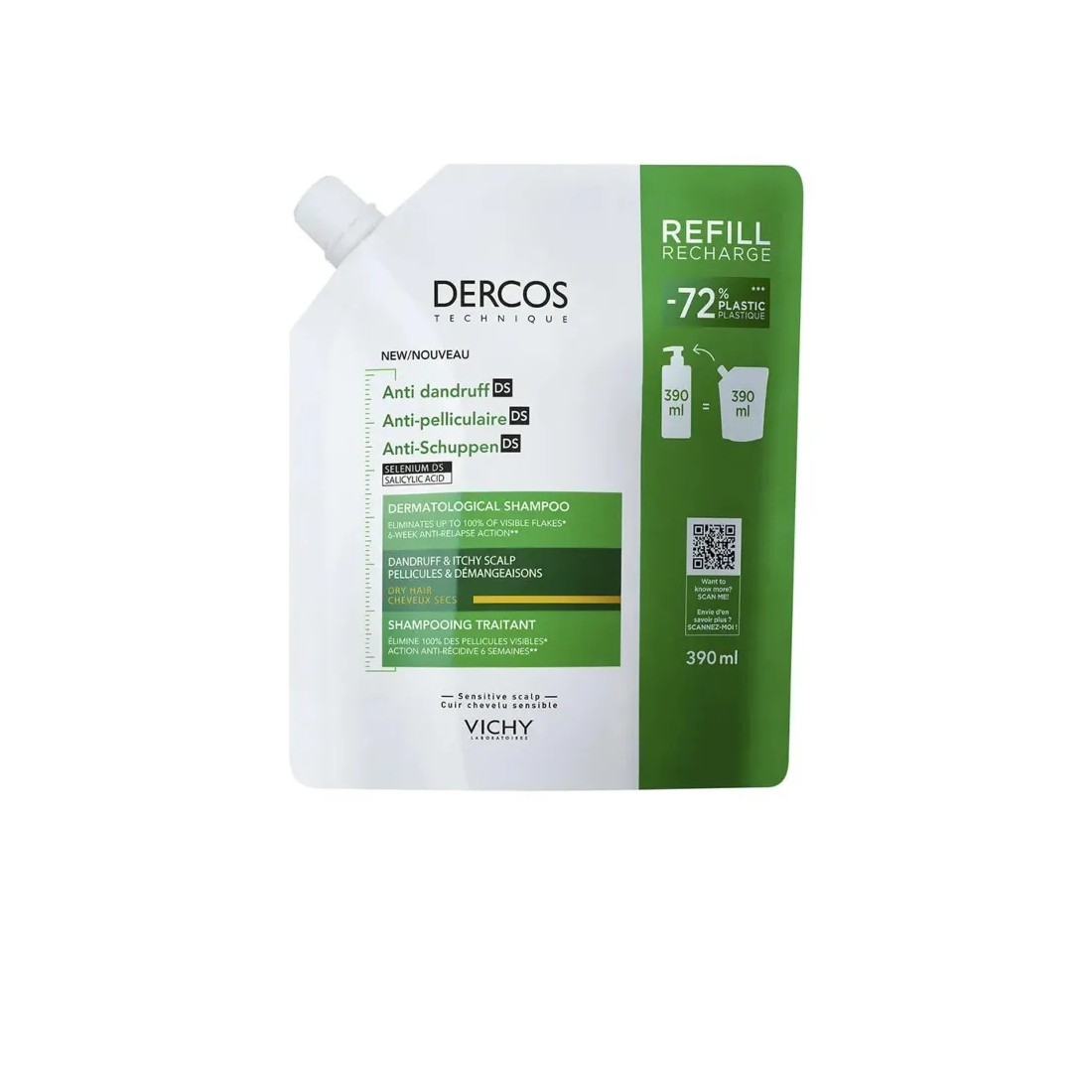 Vichy Dercos Champú Anticaspa Pelo Normal Seco ECOREFILL 390 ml
