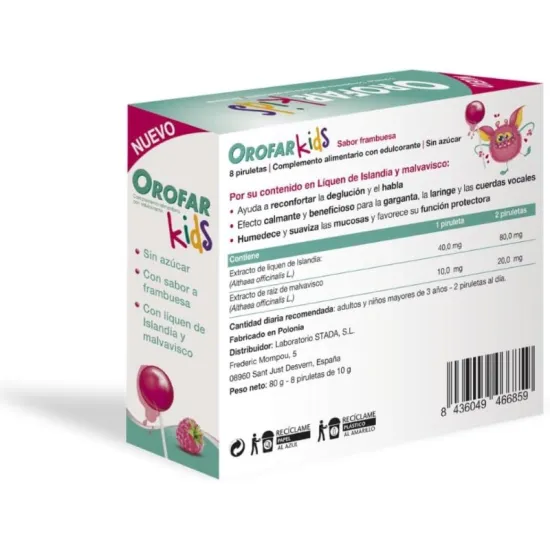 Orofar Kids Piruleta Garganta Pack 8 uds TRASERA