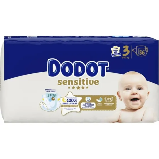 Dodot Sensitive Talla 3 56uds | Pañales Bebé Suaves y Seguros