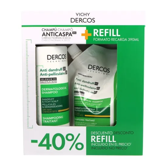 Vichy Dercos Champu Anticaspa Cabello Seco + Ecorefill Recargable 390 Ml