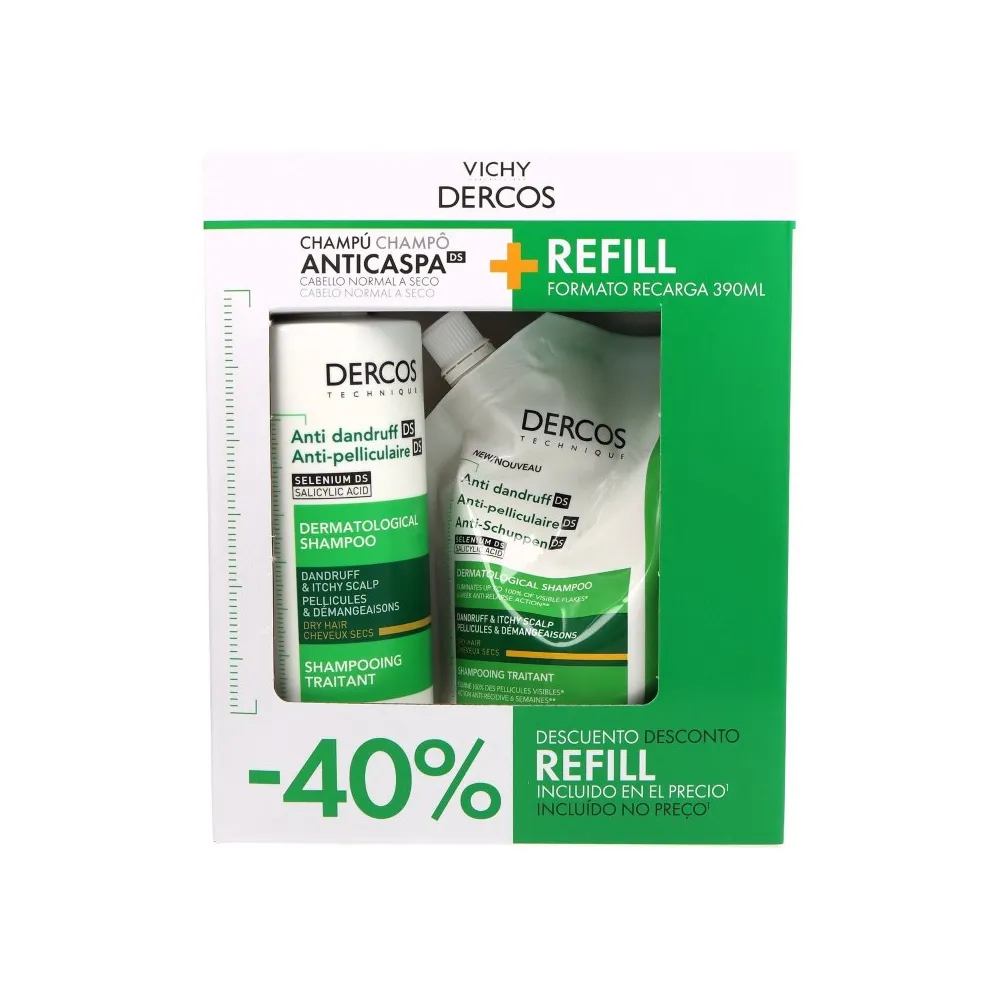 Vichy Dercos Champu Anticaspa Cabello Seco + Ecorefill Recargable 390 Ml