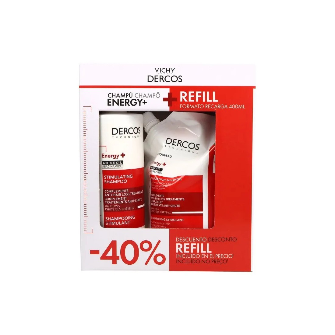 Vichy Dercos PACK Champú Energy+ Estimulante 400 Ml + Ecorefill Recargable 400Ml