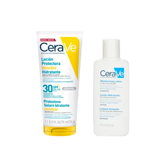 CeraVe PACK VIAJE Loción Protectora Invisible Hidratante SPF50+ 75 Ml + Neceser + Loción Hidratante Regalo combo