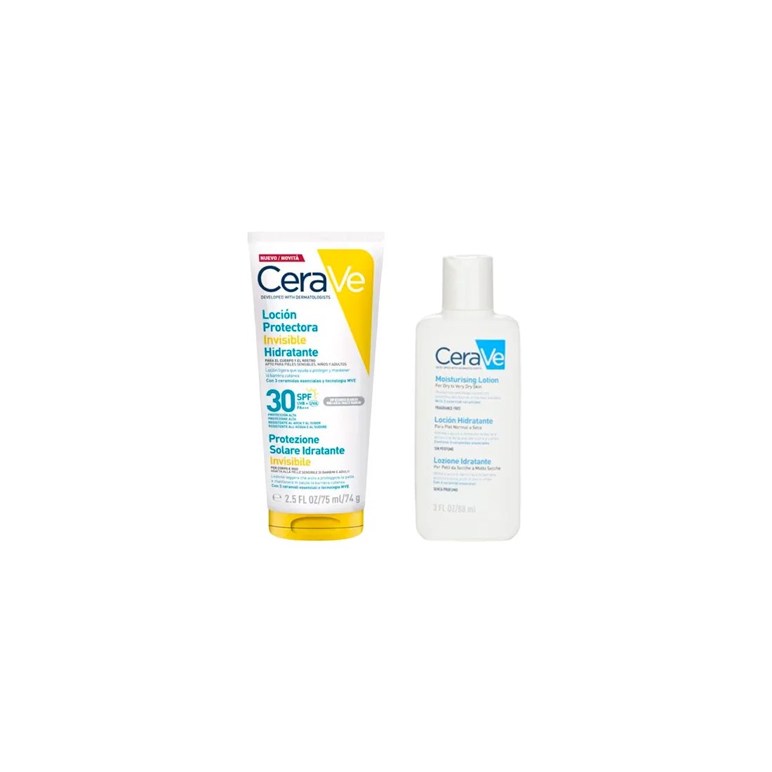 CeraVe PACK VIAJE Loción Protectora Invisible Hidratante SPF50+ 75 Ml + Neceser + Loción Hidratante Regalo combo