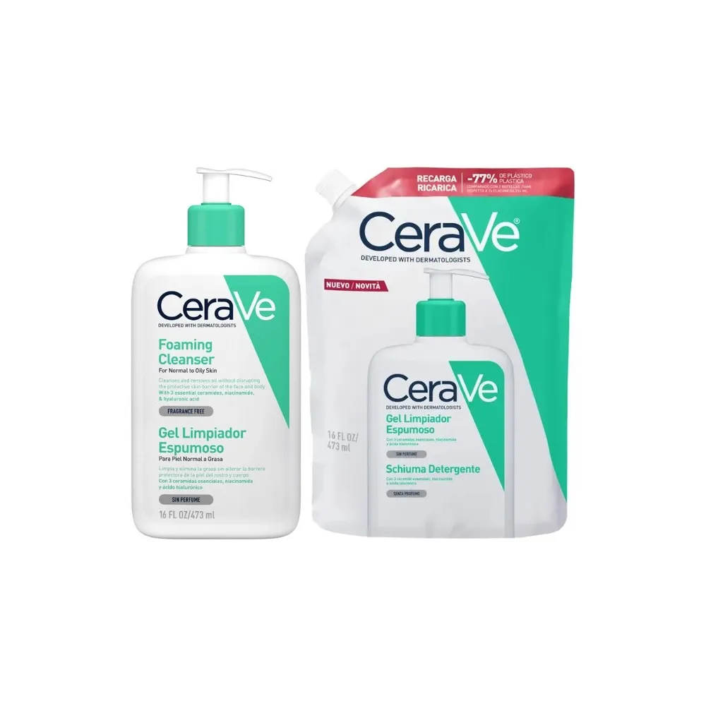 CeraVe Pack Gel Limpiador Espumoso 473ml + Recambio | Masparafarmacia