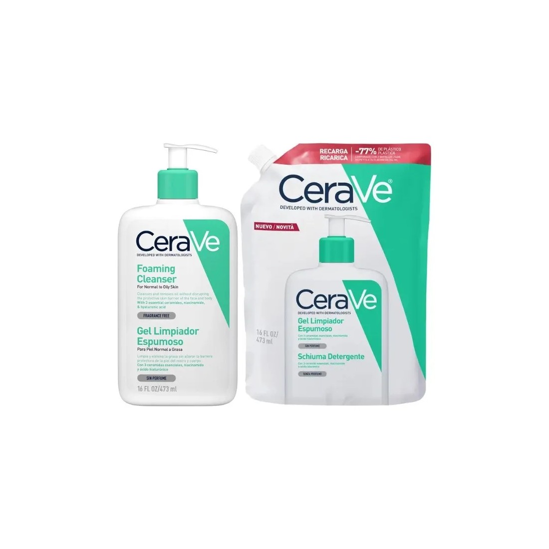 CeraVe Pack Gel Limpiador Espumoso 473ml + Recambio | Masparafarmacia